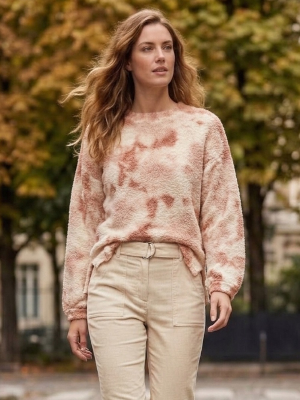 NWT Melissa Nepton Chenille Cloud Knit Tunic Sweater XS Cream Peach Tie Dye